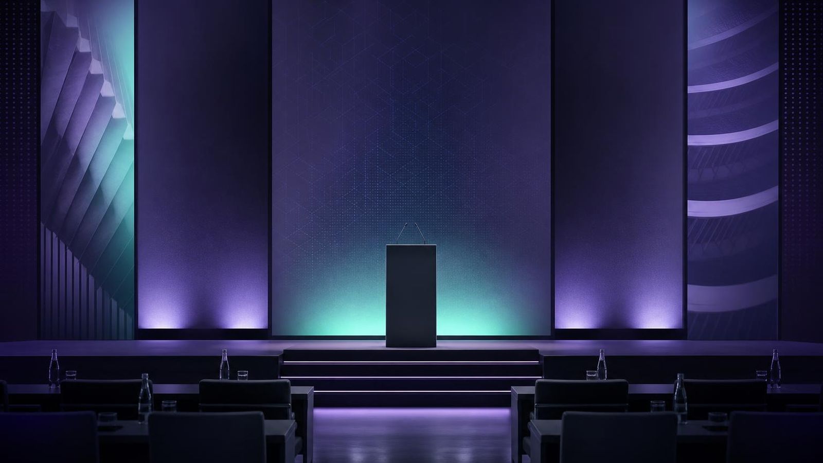 Editorial composition referencing a blockchain conference floor