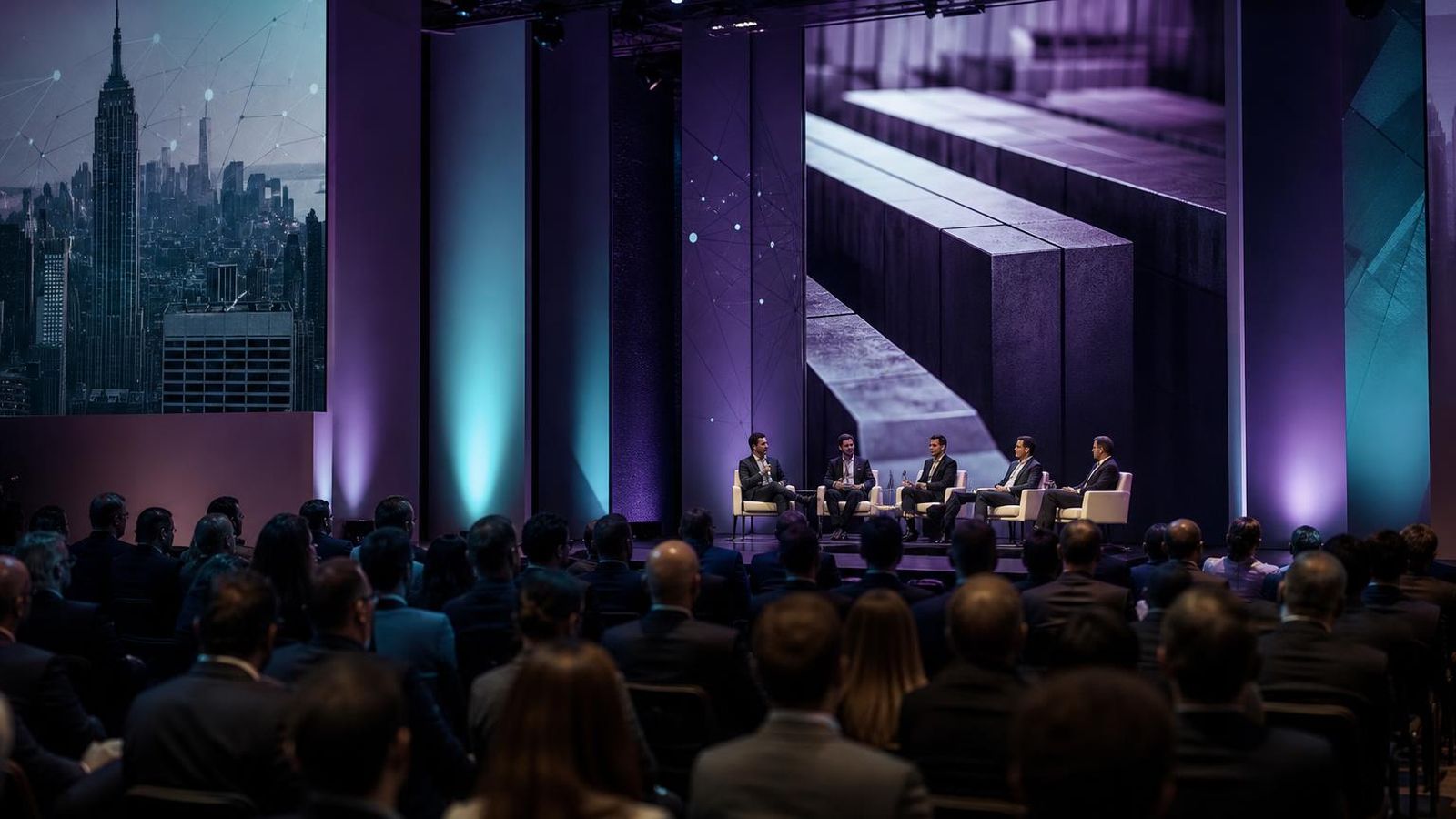 Editorial composition referencing a blockchain conference programme