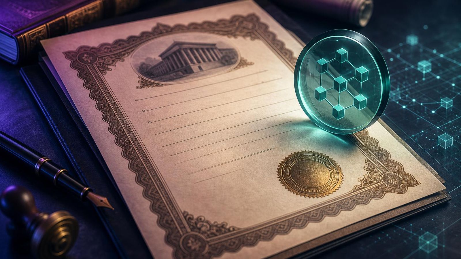Layered editorial composition representing tokenized assets